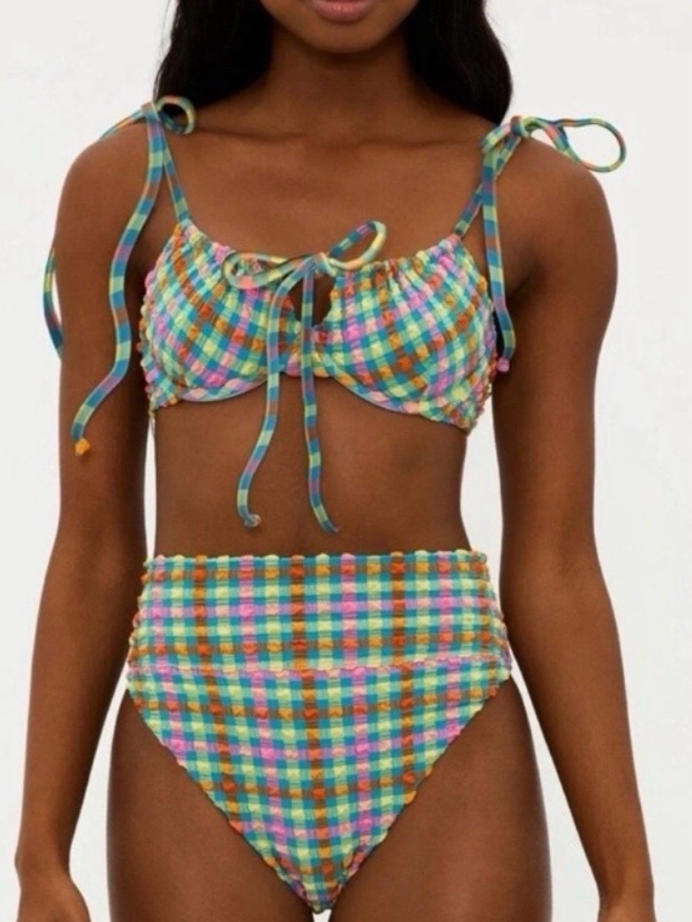 Beach Riot Caitlin Top and highway bottoms In Sunny Side Gingham - SET